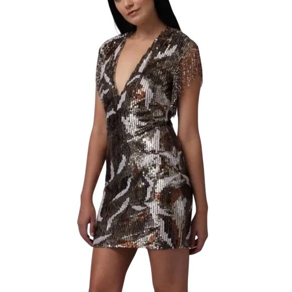 NWT- Jay Godfrey San Jose Sequin Gold Multi Fringe Mini Dress Sz:4 Ret$350 - Picture 1 of 5